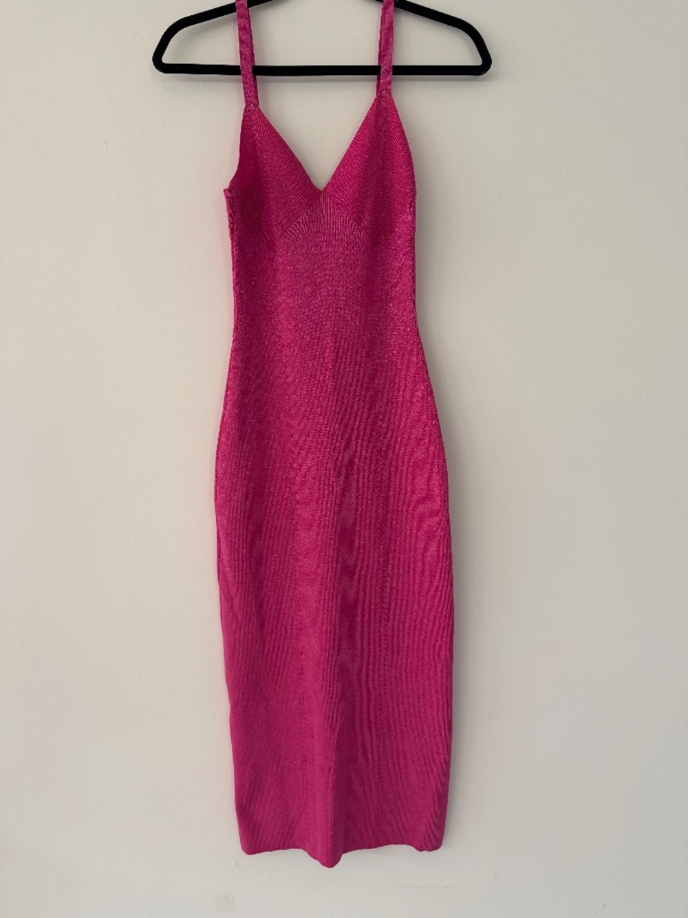 STAUD small hot pink quartz body con midi dress